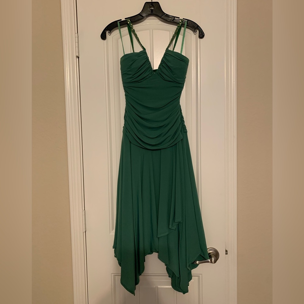 BCBG Maxazria Emerald Green Fit & Flare Midi Dress XS LIKE NEW DRY CLEANED